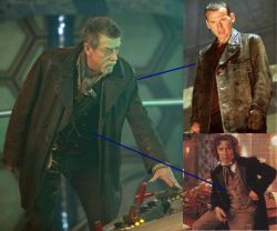 sherlockedriversong:  John Hurt’s Doctor wearing 9’s jacket with 8’s clothes underneath 
