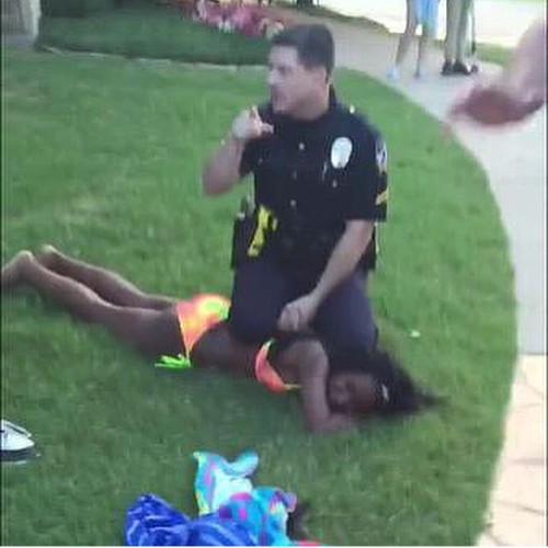 listeningto-oldalabama:  some-antics-with-semantics:  black-jaida:  That’s a grown man pressing down his knee (and weight) into a teenage girl who did nothing. If that doesn’t fucking bother you then idfk what does.  One of the teens attacked a mother