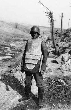 greatwar-1914:  A German stormtrooper on the Somme wears body armor. 