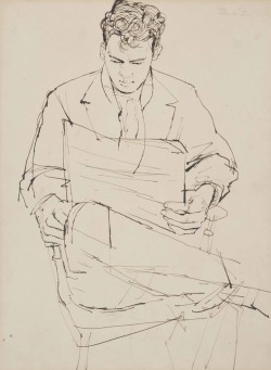 John Minton, 1917-1957, Young man reading.