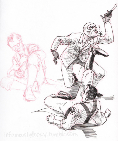 infamouslydorky:Sketches of Medic and Spy. I wish you could kick Spy in the face some days. He’s suc