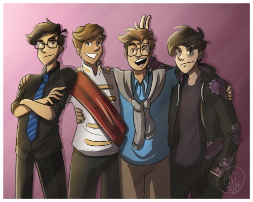 ellistruggle:  the core four <3it was time to redraw this picture again =) 4 years of me making sanders sides art can u believe? 