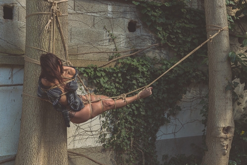 strictly-dirtyvonp:  Outdoor Hashira with Lili tied by me, Frankie tied by Flinstsone ropes. Photos me and @strictly-nawa-kitsune 