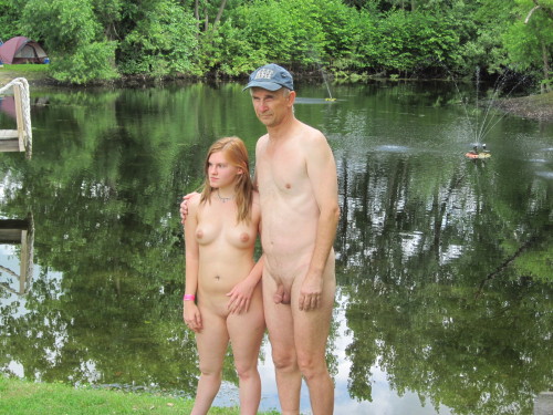 Dad and daughter camping nude