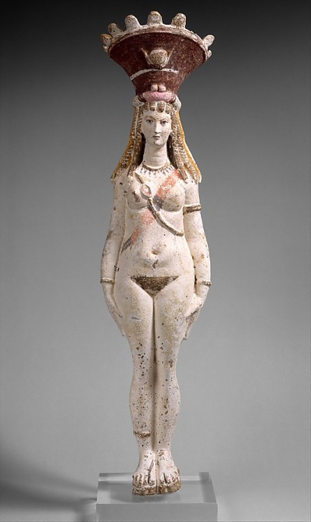 ancientpeoples:Terracotta figurine of Isis-Aphrodite Roman Period, 2nd century A.D. Goddess is decor