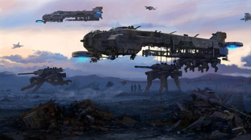 infinitaregna:Dawn Drop: Dropship Vehicles by Edouard Groult