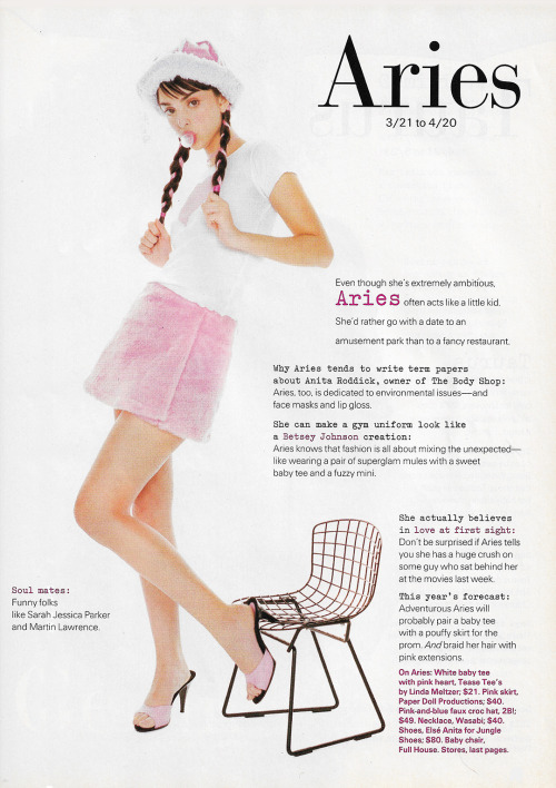justseventeen:January 1995. ‘Even though she’s extremely ambitious, Aries often acts like a little k