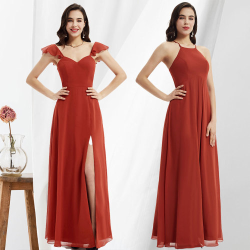  eDressit Red Ruffle Straps V-Cut High Slit Bridesmaid Dress (07212402)