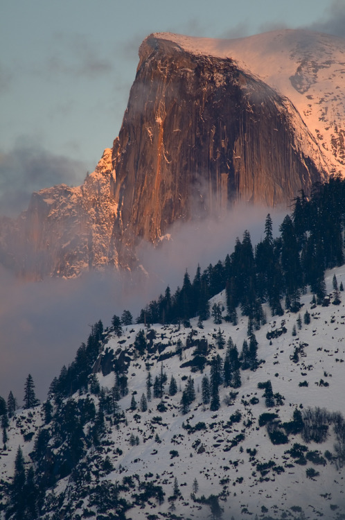 obsol:  travelthisworld:  Winter Sunset on Half Dome Yosemite National Park, California, USA | by arbabi      nothing but nature     