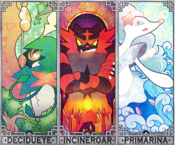 quas-quas:  Pokemon Sun and Moon starters all grown up :D