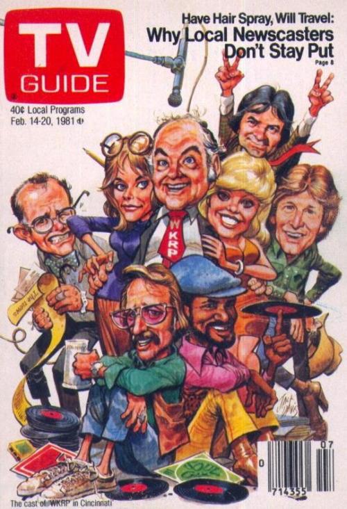 Witness Jack Davis’ art draft for his February 14-20, 1981 WKRP TV Guide cover.  Ink and watercolor 