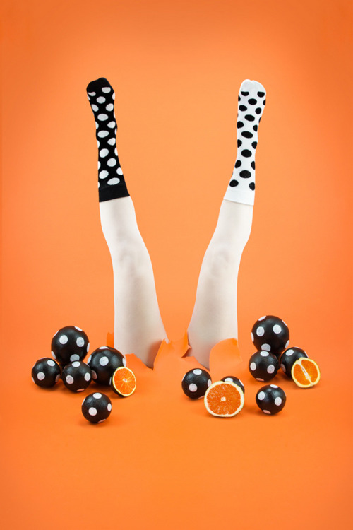 White tights and black & white circular patterned socks by Leta Sobierajski for Odd Pears