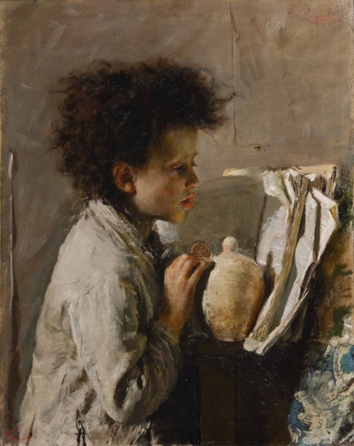 Street Urchin with piggy bank   -    Mancini, Antonio , 1874Italian,  1852-1930Oil on canvas, 64 x 5