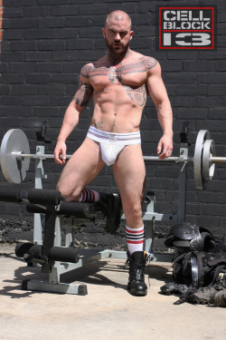 n2jocks69:  underwearnewsbriefs:  Location: Studio Timoteo, Los AngelesModel: StrongJawsPhotographer: Timoteo OcampoGear: Cellblock 13 (www.cellblock13.net)   How I like to work out too! Booyah!!!