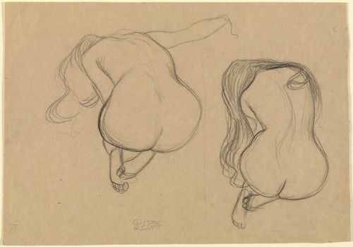 Gustav Klimt, Two Studies of a Seated Nude with Long Hair, about 1901–02Gustav Klimt. Black chalk an