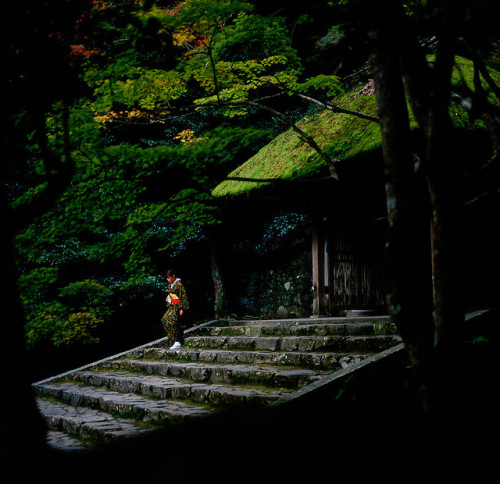 Jeune femme au kimono vert