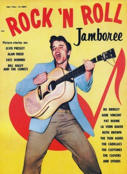theniftyfifties:  Elvis Presley on the cover of Rock ‘N Roll Jamboree, Fall 1956.