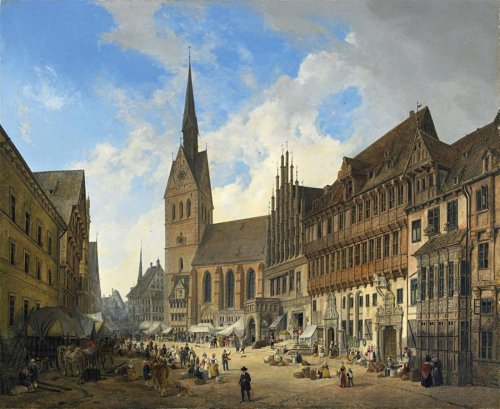 Marktkirche St. Georgii et Jacobi, Marktplatz und Rathaus in Hannover by Domenico Quaglio the Younge