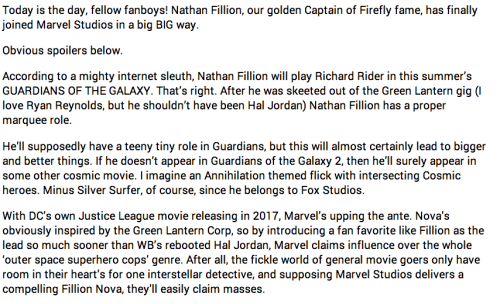 themanxwithoutfear:  towritecomicsonherarms:  professorthorgi:  buckybird:  loverofcastle:  Nathan is rumored to be playing Richard Rider/Nova in Guardians of the Galaxy (x)  You can have all the dark and gritty drama you want, DC- WE GOT NATHAN!  So