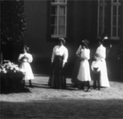 queenvictorias:Tsesarevich Alexei Nikolaevich with his sisters Tatiana and Anastasia in Germany 1910