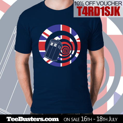 “TARDIS Union Jack” is the new design at www.TeeBusters.com on sale now. Don&r