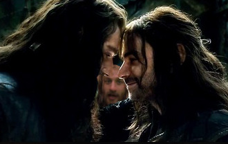 breathingsboring: royal-nephews:  I think the whole Hobbit fandom is so done with the lack of Fili at this point that we should just start photoshopping him everywhere  oh no! how are fili and bard gonna get out of this one?!  awwww what a sweet moment