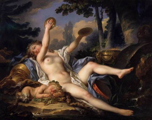 centuriespast:BERTHÉLEMY, Jean-SimonReclining Bacchante Playing the Cymbals1778Oil on canvas, Privat