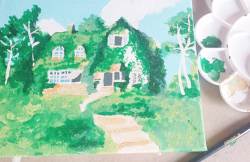 eggpuffs:painted the house from Kiki’s Delivery Service ~ first layers vs. last