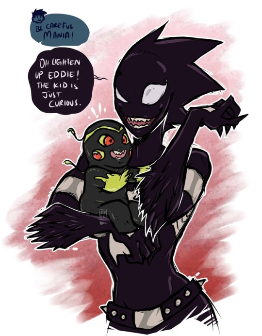 halumichan:  💜Aunt Mania and Sleeper 💚Wanted to draw some Mania and sleeper interaction! I bet she’d be the coolest aunt ever! At the same time she might not be Soo good with fragile symbabies 🤔😁