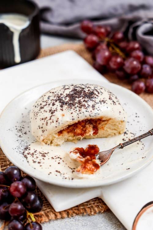 Austrian “Germknödel”; Vegan Yeast Dumpling with Plum Filling