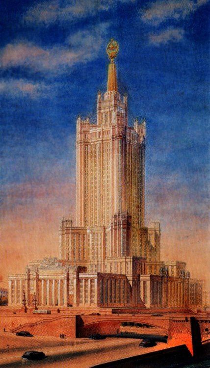 russian-style: Projects of famous”Seven Sisters” - skyscrapers in Moscow, built in Stali