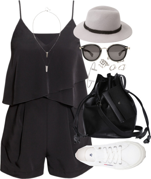 Outfit with a playsuit by ferned featuring a rhinestone ring
H M black romper jumpsuit, 50 AUD / Superga white sneaker, 85 AUD / Black bag, 59 AUD / Humble Chic bracelets bangle, 31 AUD / Crystal jewelry / Forever 21 rhinestone ring, 9.03 AUD /...