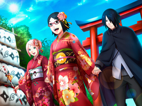 ikuzedobe: [Uchiha Family 2021] Sakura, Sasuke and Sarada celebrate the New Year together!! New Offi