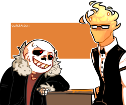 swagamicchi:  THE FATED MEETINGtbh not a big fan of underfell bc im a big pacifist player with lots of love for the nice characters but goddamn underfell grillby makes me lose my breath a little