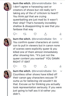 ablvckgoddess:I usually don’t rant about vld but Bex’s comments and Joaquim co-signing them really pissed me off. VLD fandom hasn’t always been right but I’m still kind of offended that they weren’t even trying to understand the feelings of