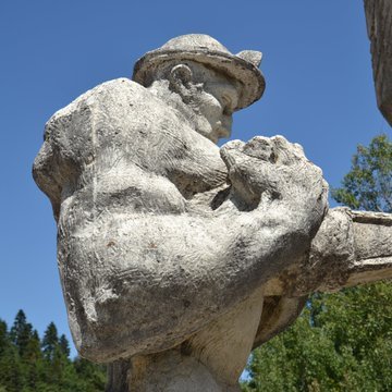 Monument at Mavrovo Dam (N. Macedonia), which honors 52 workers who died in an avalanche in 1956 dur