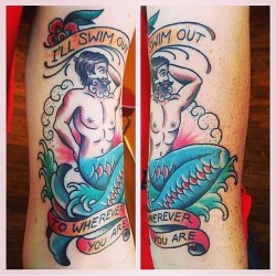 yelyahwilliams:  istillloveparamore:  gymleadermark:  Got a studly merman with lyrics from Paramore’s “Proof” on my arm! Done by Gin Hix at Fortune Tattoo in Portland, OR. Thanks again, Gin!  fancy!  absolutely love this. 