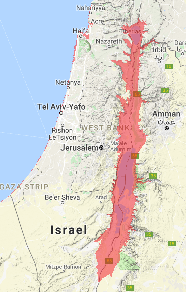 Parts of the Jordan Valley located below Sea Level - Maps on Web
