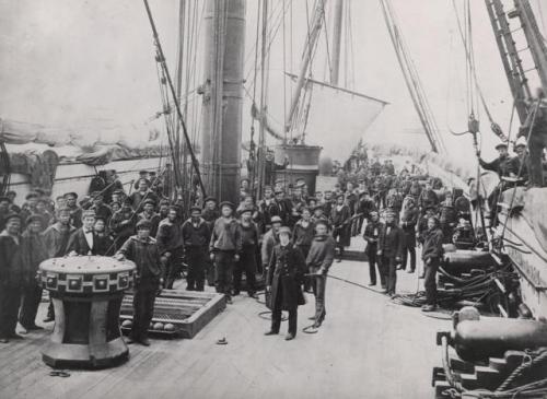 chubachus:Austrian sailors posing on the deck of Austrian frigate Schwarzenberg during the Second Sc