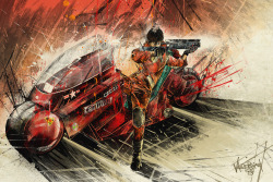 xombiedirge:  Kaneda &amp; Tetsuo by JP Valderrama / Tumblr / Store Part of Planet Pulp’s upcoming art show, RED. Opening July 5th at the Hero Complex Gallery / Facebook. Online release approx 1pm PDT Saturday 6th July 2013, HERE.