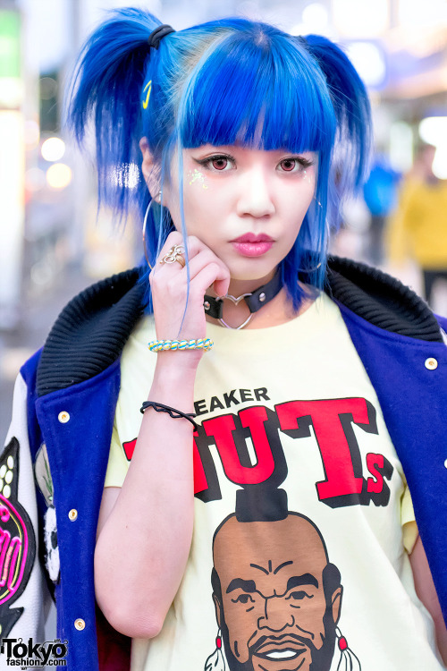 tokyo-fashion:Asachill on the street in Harajuku wearing a Joyrich jacket over a Mr. T x Kiks TYO t-