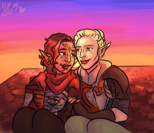 My Maerwyn Lavellan and spockn’s Auryon Lavellan in Skyhold!Drawn for Valentine’s Day/our 10 m