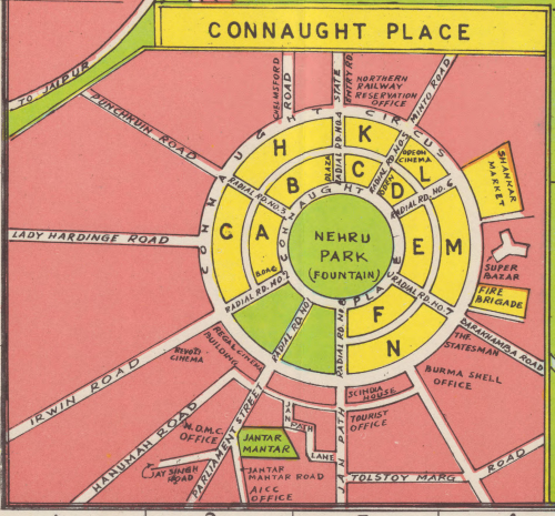 Today’s map is of Delhi, India, published in 1975. It is marketed as a road map for tourists, motori