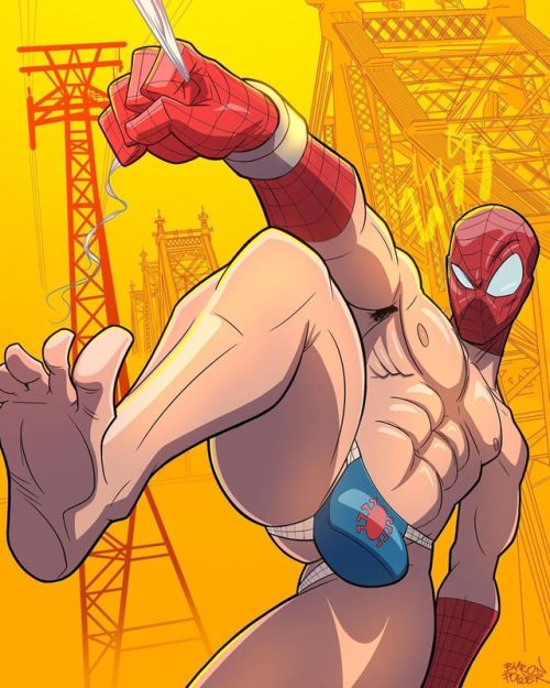 Spider-Man swinging into action without remembering to put on his whole suit… oops! Peter’s w