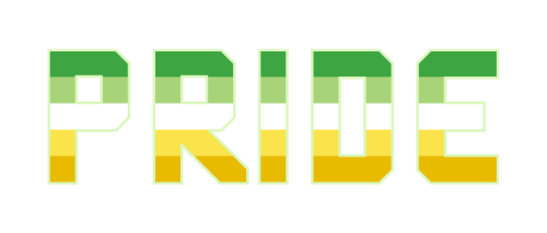 [image description: four block text banners of the word “pride” in a squared-off text, coloured in f