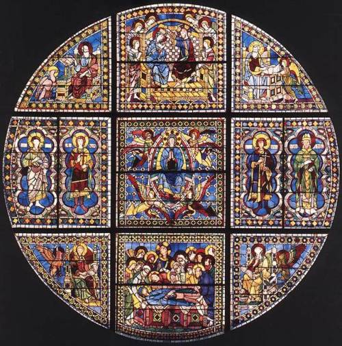 artist-buoninsegna:Window Showing the Death, Assumption and Coronation of the Virgin, Duccio di Buon
