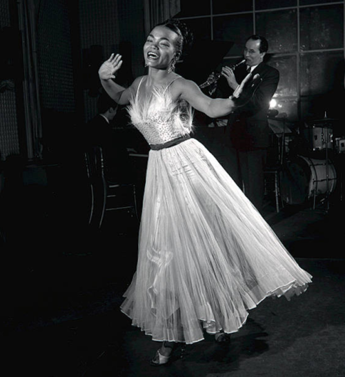 twixnmix: Eartha Kitt and orchestra leader Frank Weir at Churchill’s Club in London, 1951. Pho