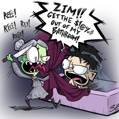 ryn-at-2am: Psycho Done for a contest crossing #Invader ZIM with famous horror movies
