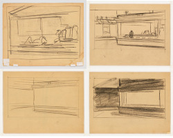 nobrashfestivity:  Edward Hopper, Sketches and preliminaries for Nighthawks, 1942 