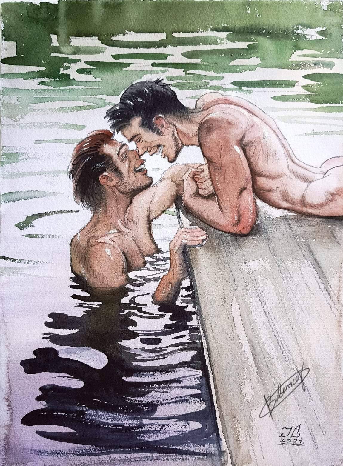 bubentcov:Evening swimming(Watercolor)